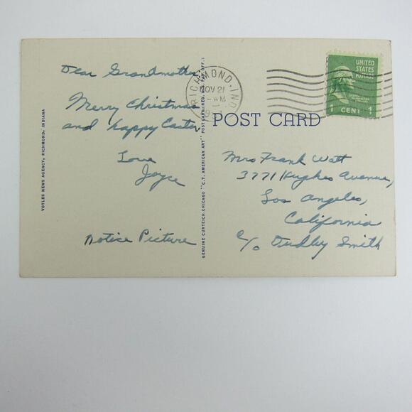 Richmond Indiana Linen Postcard Madonna of the Trail Monument Vintage 1951 - Picture 12 of 14